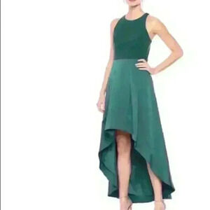 Eliza J hunter deep emerald green halter high low evening gown 10